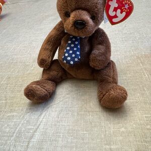 Adorable Brown Plush Bear with Blue Tie